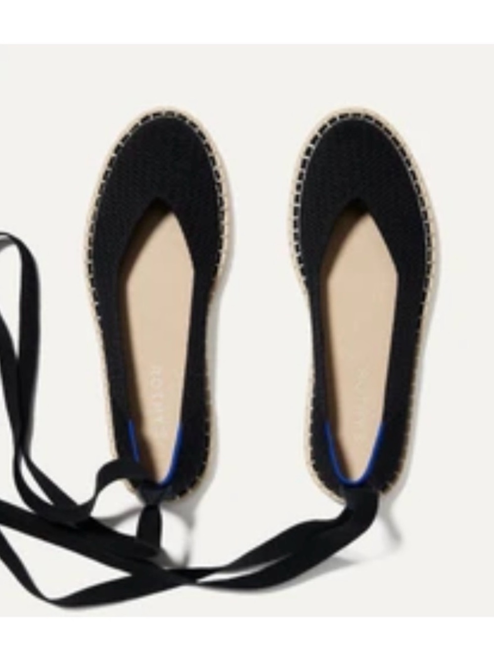 Women's Black Espadrille Ballet Flats with removable Ankle Tie - Picture 4 of 5